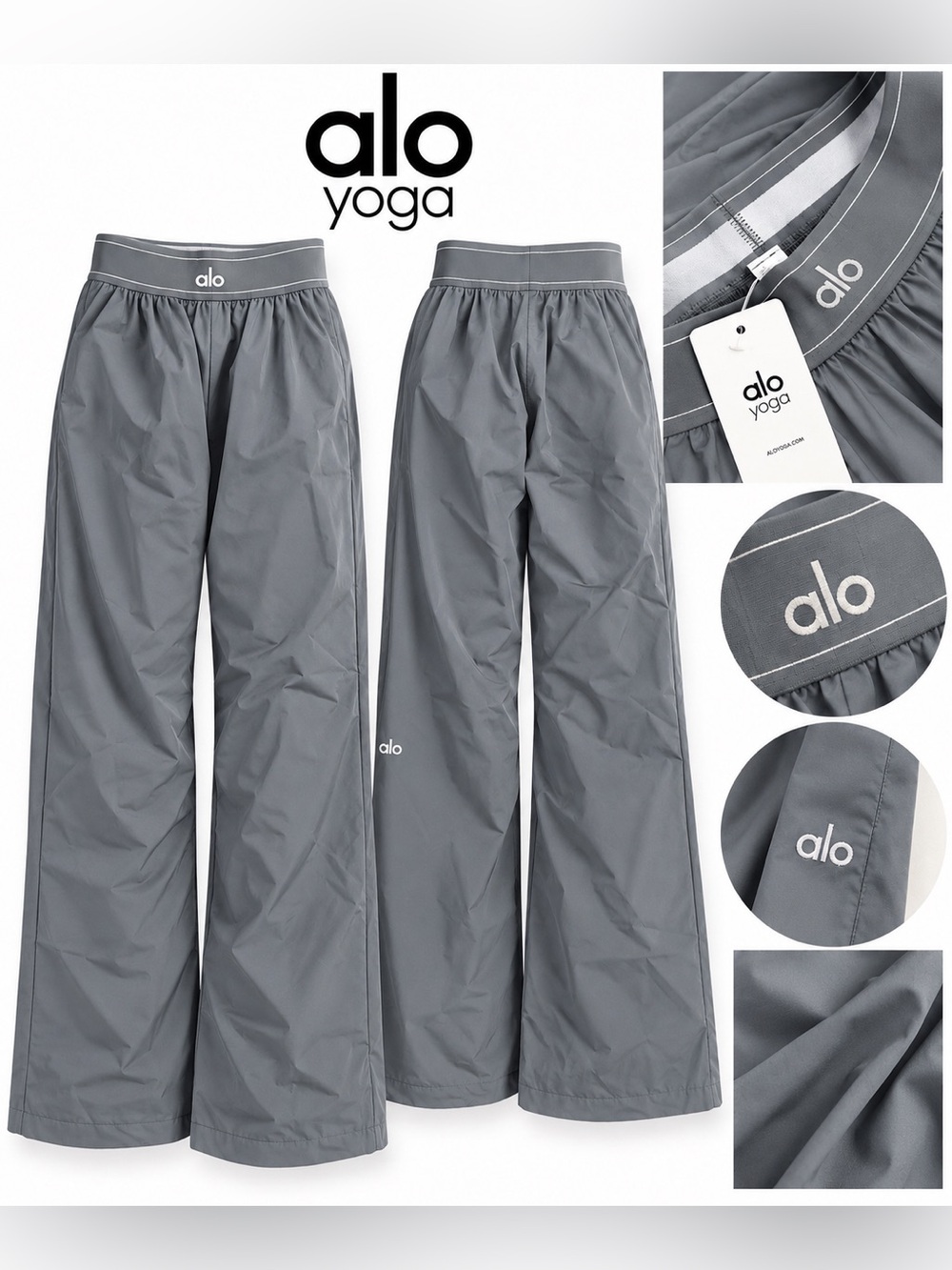 ALO Yoga Relaxed Wide-Leg Track Pants in Gray NWT